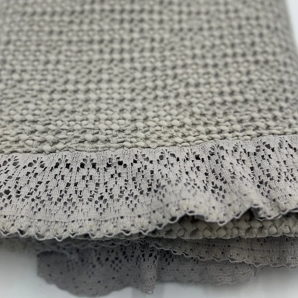 INUP Home‎ Portugal Grey 100% Cotton Waffle Weave Lace Trim Throw Blanket 49x78